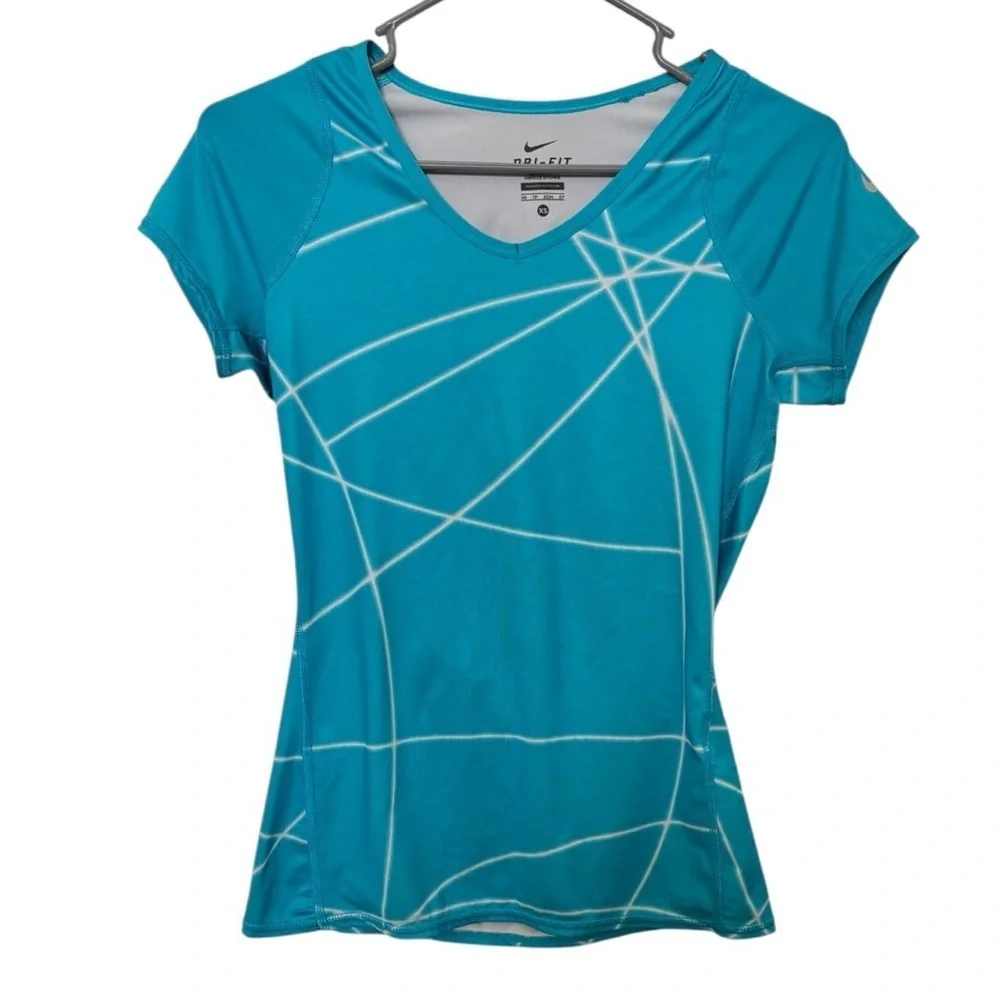 Nike Women's Teal & White line Geometric design Short Sleeve Tee Size XS